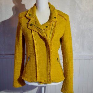 Carolina Belle Montreal Yellow Tweed Fringe Moto Jacket - Size Small